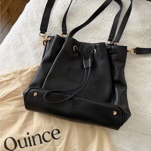 Quince Black Pebbled Leather Drawstring Shoulder Bag